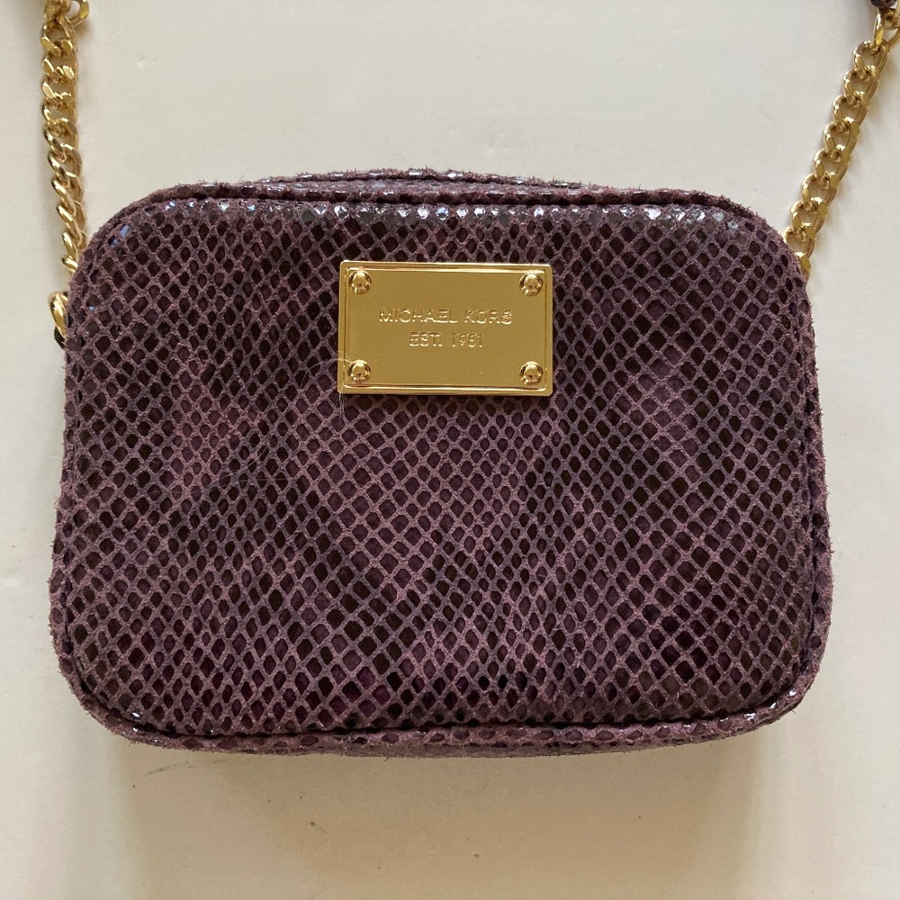 Michael Kors Purple Snake Embossed Leather Jet Set Crossbody Bag/32S12JSC1E/NEW - Picture 6 of 9